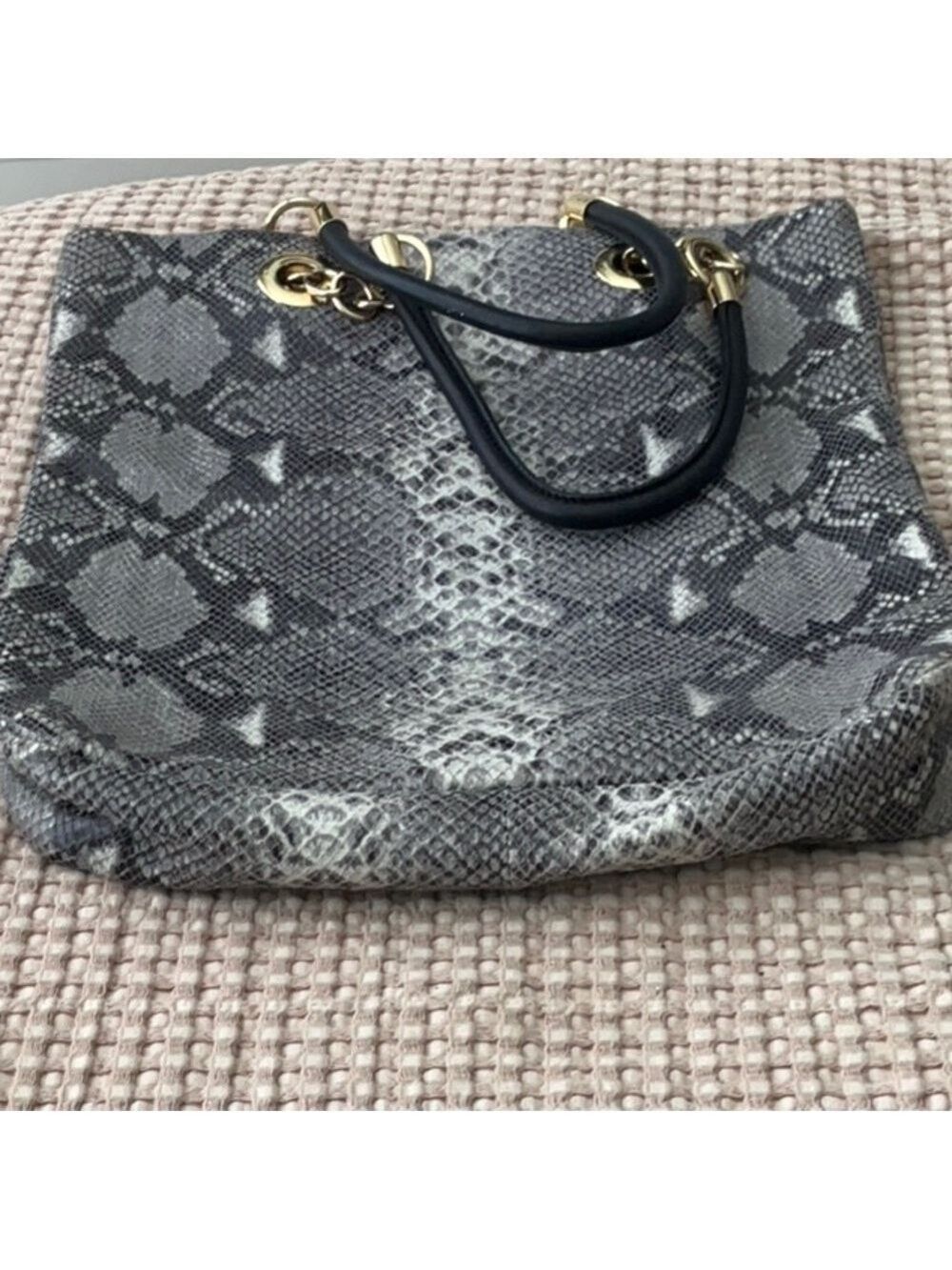 Cynthia Rowley Leather Snake Print Bag Gray Black White